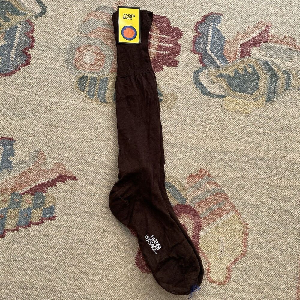 Vintage Versace Brown Dress Socks 90s Wool Blend